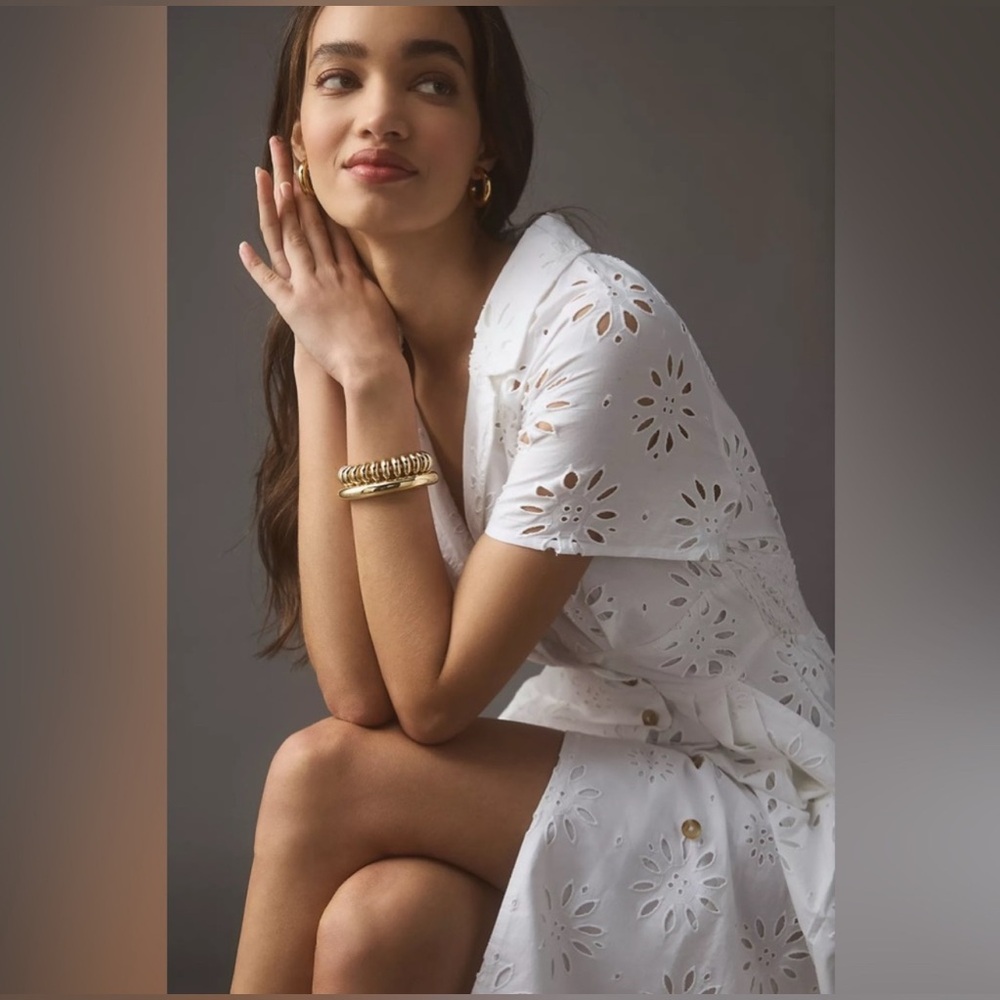 Anthropologie Eyelet Shirt Midi Dress, SMALL NWOT - Picture 6 of 10